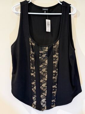 torrid Black Tank Top with Lace-Panel Front size 3